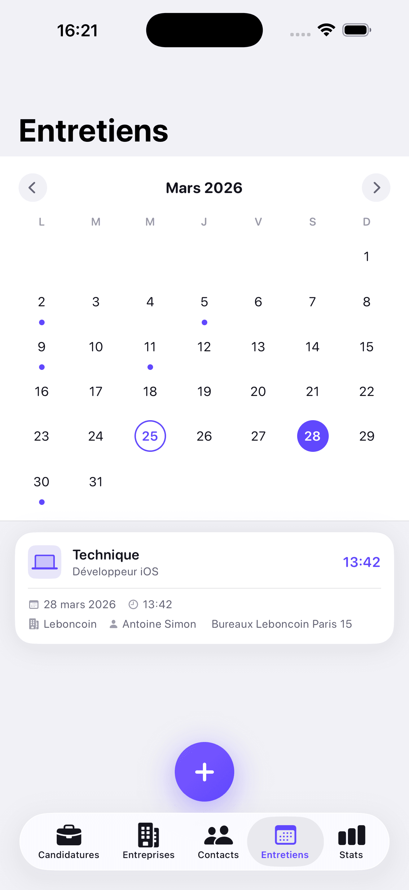 Calendrier des entretiens Candilog